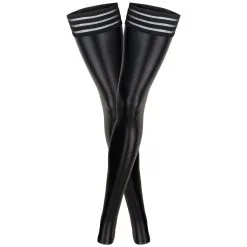 Waligora Noir Handmade Power Wetlook Hold-Up Stockings -Sexy lingerie Verkoop 19885 noir handmade making me high selvsiddende stromper q100 03