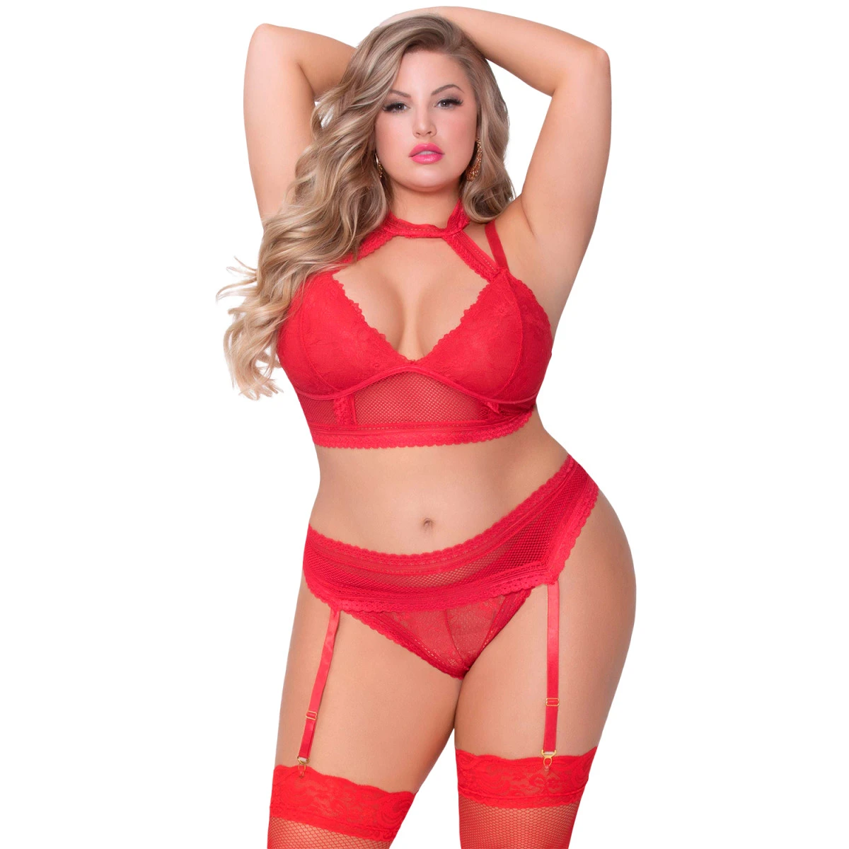 J&V Apparel Inc Seven 'til Midnight Halternek Bh Set Plus Size Rood 3 J&V Apparel Inc Seven 'til Midnight Halternek Bh Set Plus Size Rood