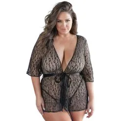 Allure Lingeri Allure Leopard Kimono Set Plus Size