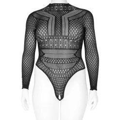 Sinful NORTIE Gry Kruisloze Bodystocking Plus Size -Sexy lingerie Verkoop 23579 nortie gry bundlos bodystocking med lange aermer plus size 01