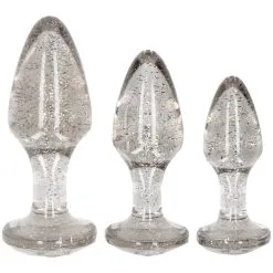 Shots-Media Ouch! Glitter Buttplug Set -Sexy lingerie Verkoop 24691 ouch butt plug set silver 01 q100