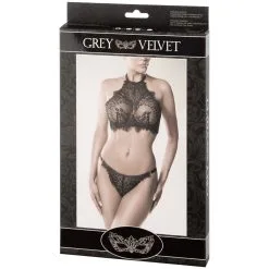 Mixed Grey Velvet Hoge Hals Kanten Bh-set -Sexy lingerie Verkoop 25213 grey velvet highneck lace bra set 90 pack