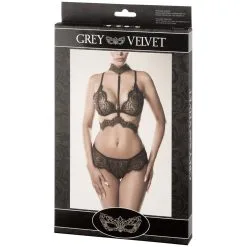 Mixed Grey Velvet Sexy Neckholder Lace Bra Set -Sexy lingerie Verkoop 25245 grey velvet lace detailed bra with string 90 pack