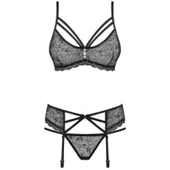 Amocarat Obsessive Rose Black Kanten Jarretel Set -Sexy lingerie Verkoop 25874 obsessive rose black lace suspender set 03 product q100