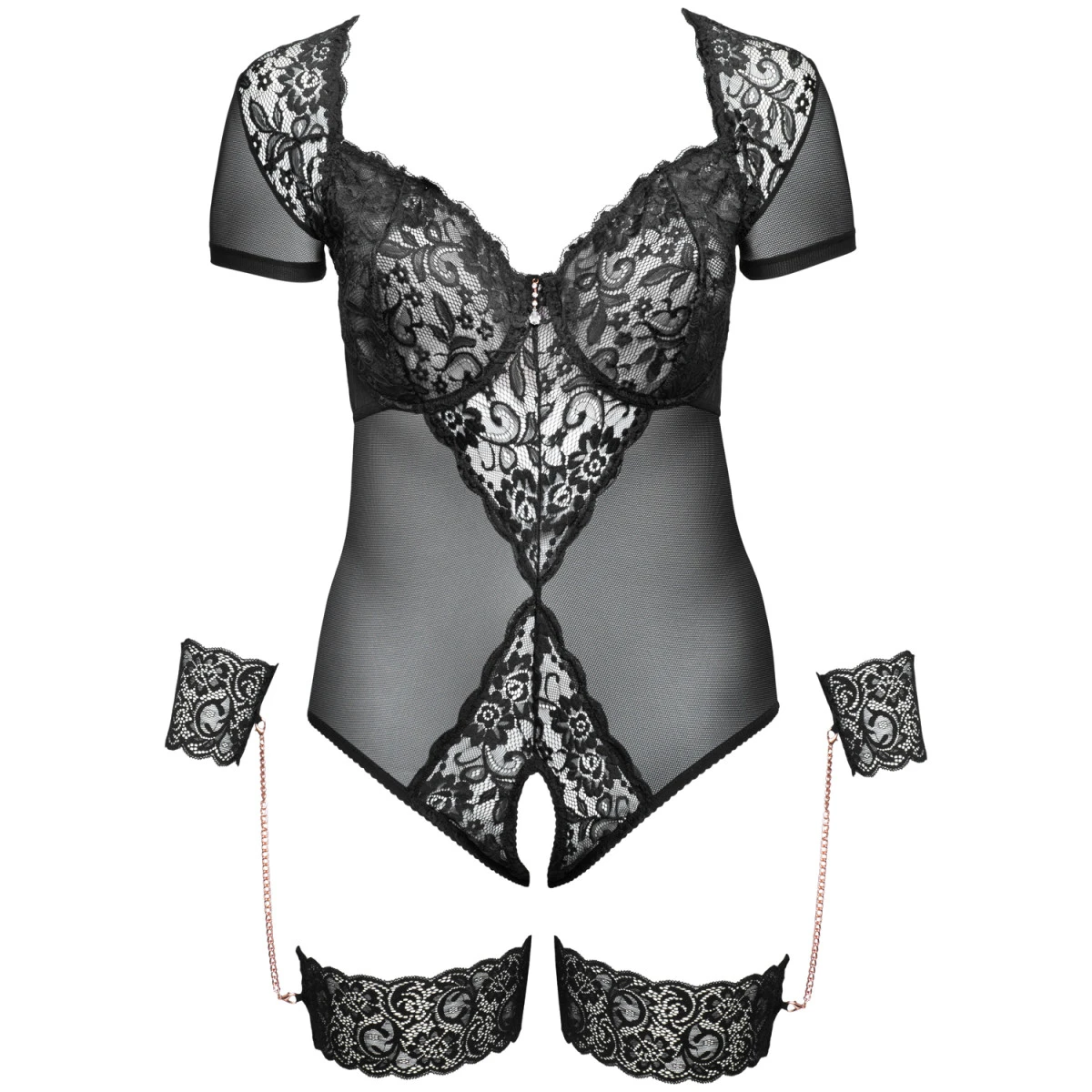 Orion Cottelli Bondage Kruisloos Kanten Body Met Handboeien Plus Size 5 Orion Cottelli Bondage Kruisloos Kanten Body Met Handboeien Plus Size - Afbeelding 3