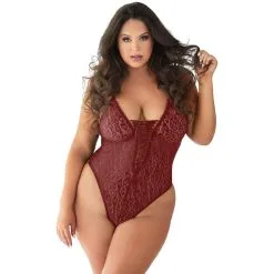 Shots-Media Allure Diva Rayna Rood Luipaardprint Lace-up Teddy Plus Size