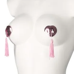 Sinful Baseks Pink Hartvormige Tepelstickers Met Kwastjes -Sexy lingerie Verkoop 26860 baseks pink heartshaped nipple covers with tassel 02 product q100