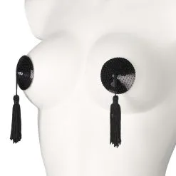 Sinful Baseks Black Ronde Tepelstickers Met Kwastjes -Sexy lingerie Verkoop 26861 baseks black round nipple covers with tassle 02 product q100