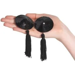 Sinful Baseks Black Ronde Tepelstickers Met Kwastjes -Sexy lingerie Verkoop 26861 baseks black round nipple covers with tassle 50 hand q100