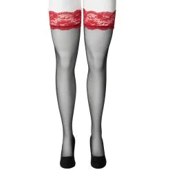 Sinful NORTIE Wilderness Hold-up Kousen Met Rode Kant Plus Size -Sexy lingerie Verkoop 27162 nortie wilderness selvsiddende stromper med rod blonde plus size 04 product q100