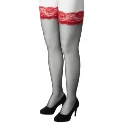 Sinful NORTIE Wilderness Hold-up Kousen Met Rode Kant Plus Size -Sexy lingerie Verkoop 27162 nortie wilderness selvsiddende stromper med rod blonde plus size 05 product q100