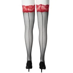 Sinful NORTIE Wilderness Hold-up Kousen Met Rode Kant Plus Size -Sexy lingerie Verkoop 27162 nortie wilderness selvsiddende stromper med rod blonde plus size 06 product q100